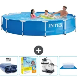 Intex Round Frame Swimming Pool - 366 x 76 cm - Blå - Inkluderet tilbehør CB66