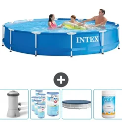 Intex Round Frame Swimming Pool - 366 x 76 cm - Blå - Inklusive Tilbehør CB87