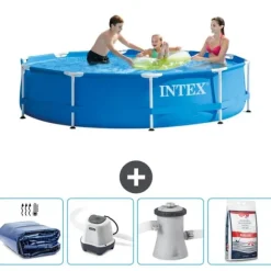 Intex Round Frame Swimming Pool - 305 x 76 cm - Blå - Inkluderet tilbehør CB54