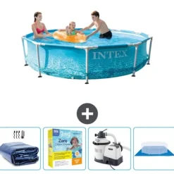 Intex Round Frame Swimming Pool - 305 x 76 cm - Vandprint - Inkluderet tilbehør CB66