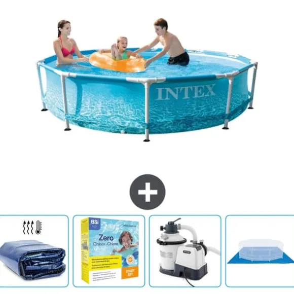 Intex Round Frame Swimming Pool - 305 x 76 cm - Vandprint - Inkluderet tilbehør CB66