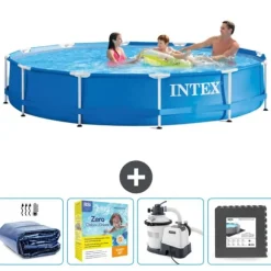 Intex Round Frame Swimming Pool - 366 x 76 cm - Blå - Inkluderet tilbehør CB68