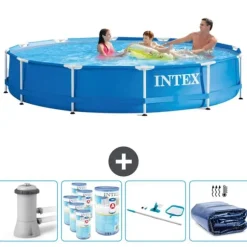 Intex Round Frame Swimming Pool - 366 x 76 cm - Blå - Inklusive Tilbehør CB93