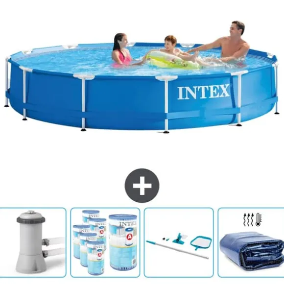 Intex Round Frame Swimming Pool - 366 x 76 cm - Blå - Inklusive Tilbehør CB93