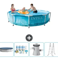 Intex Round Frame Swimming Pool - 305 x 76 cm - Vandprint - Inkluderet tilbehør CB6