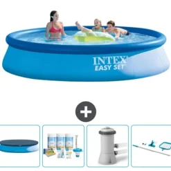 Intex rund oppustelig let sæt swimmingpool - 396 x 84 cm - Blå - Inkluderet tilbehør CB7