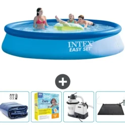 Intex rund oppustelig let sæt swimmingpool - 396 x 84 cm - Blå - Inkluderet tilbehør CB69