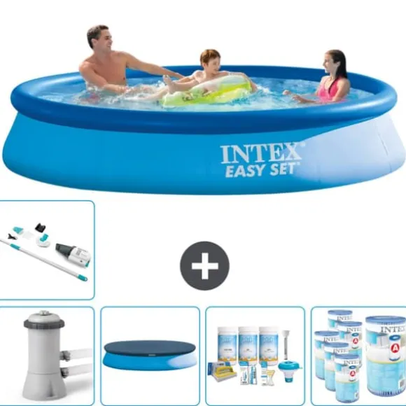 Intex rund oppustelig let sæt swimmingpool - 366 x 76 cm - Blå - Inklusive Tilbehør CB19