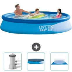 Intex rund oppustelig let sæt swimmingpool - 366 x 76 cm - Blå - Inkluderet tilbehør CB76