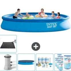 Intex rund oppustelig let sæt swimmingpool - 457 x 84 cm - Blå - Inklusive Tilbehør CB18