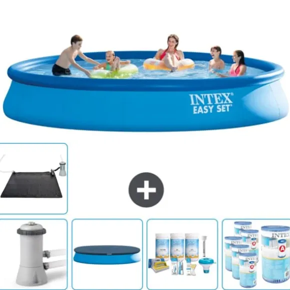 Intex rund oppustelig let sæt swimmingpool - 457 x 84 cm - Blå - Inklusive Tilbehør CB18
