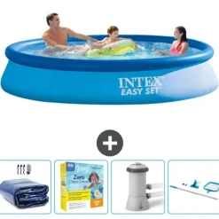 Intex rund oppustelig let sæt swimmingpool - 366 x 76 cm - Blå - Inkluderet tilbehør CB14