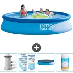 Intex rund oppustelig let sæt swimmingpool - 396 x 84 cm - Blå - Inklusive Tilbehør CB87