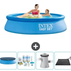Intex rund oppustelig let sæt swimmingpool - 244 x 61 cm - blå - inkluderet tilbehør CB4