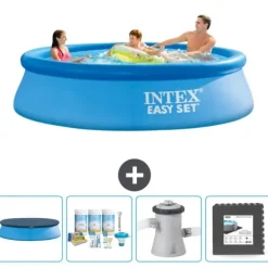 Intex rund oppustelig let sæt swimmingpool - 305 x 76 cm - Blå - Inkluderet tilbehør CB3