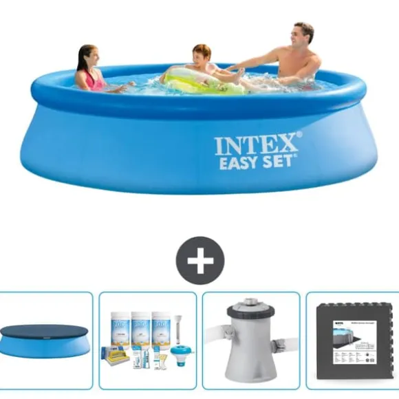 Intex rund oppustelig let sæt swimmingpool - 305 x 76 cm - Blå - Inkluderet tilbehør CB3