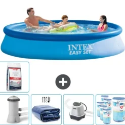 Intex rund oppustelig let sæt swimmingpool - 366 x 76 cm - Blå - Inklusive Tilbehør CB55
