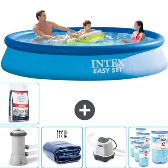 Intex rund oppustelig let sæt swimmingpool - 366 x 76 cm - Blå - Inklusive Tilbehør CB55