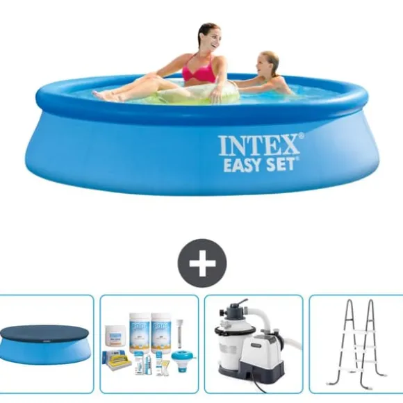 Intex rund oppustelig let sæt swimmingpool - 244 x 61 cm - blå - inkluderet tilbehør CB64
