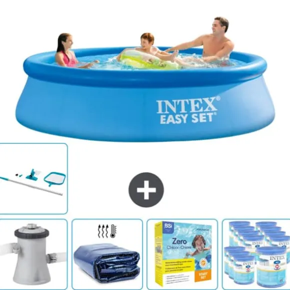 Intex rund oppustelig let sæt swimmingpool - 305 x 76 cm - Blå - Inklusive Tilbehør CB28