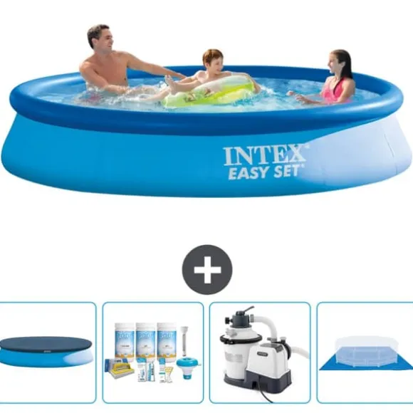 Intex rund oppustelig let sæt swimmingpool - 366 x 76 cm - Blå - Inkluderet tilbehør CB59