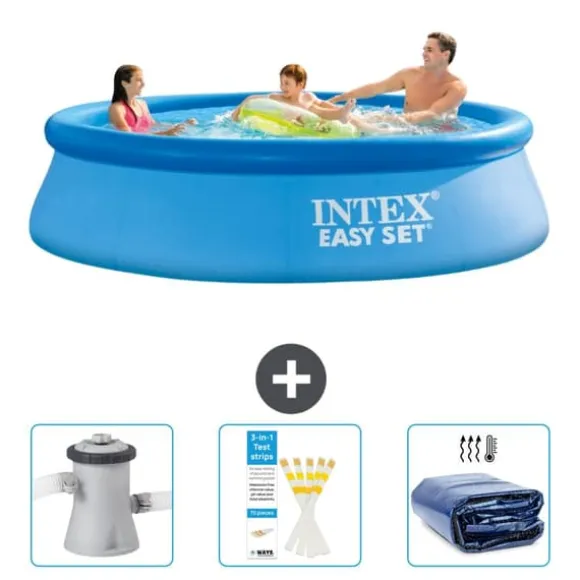 Intex rund oppustelig let sæt swimmingpool - 305 x 76 cm - Blå - Inkluderet tilbehør CB74