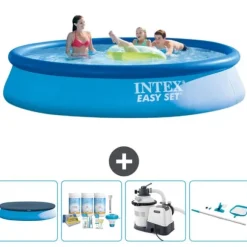 Intex rund oppustelig let sæt swimmingpool - 396 x 84 cm - Blå - Inkluderet tilbehør CB65