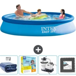 Intex rund oppustelig let sæt swimmingpool - 366 x 76 cm - Blå - Inkluderet tilbehør CB68