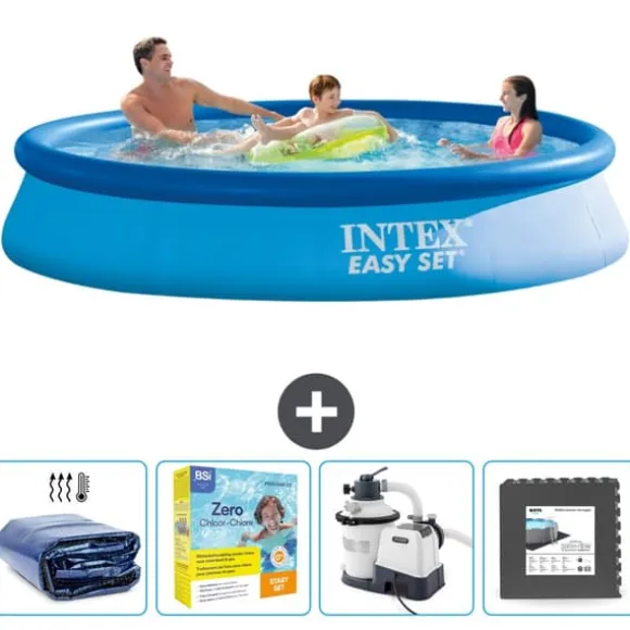 Intex rund oppustelig let sæt swimmingpool - 366 x 76 cm - Blå - Inkluderet tilbehør CB68