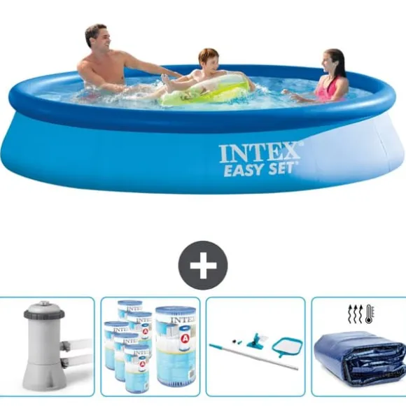 Intex rund oppustelig let sæt swimmingpool - 366 x 76 cm - Blå - Inklusive Tilbehør CB93