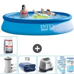 Intex rund oppustelig let sæt swimmingpool - 396 x 84 cm - Blå - Inklusive Tilbehør CB56