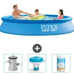 Intex rund oppustelig let sæt swimmingpool - 305 x 61 cm - blå - inkluderet tilbehør CB77