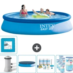 Intex rund oppustelig let sæt swimmingpool - 396 x 84 cm - Blå - Inklusive Tilbehør CB16