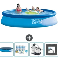 Intex rund oppustelig let sæt swimmingpool - 396 x 84 cm - Blå - Inkluderet tilbehør CB61