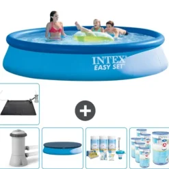 Intex rund oppustelig let sæt swimmingpool - 396 x 84 cm - Blå - Inklusive Tilbehør CB18