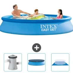 Intex rund oppustelig let sæt swimmingpool - 305 x 61 cm - blå - inkluderet tilbehør CB76