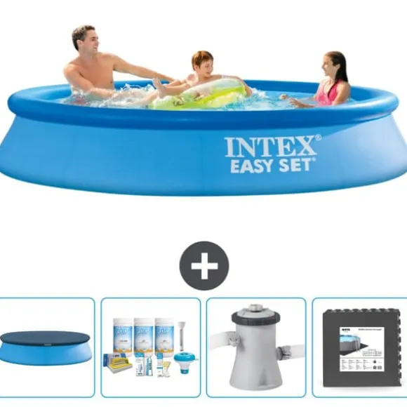 Intex rund oppustelig let sæt swimmingpool - 305 x 61 cm - blå - inkluderet tilbehør CB3