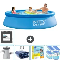 Intex rund oppustelig let sæt swimmingpool - 305 x 76 cm - Blå - Inklusive Tilbehør CB24
