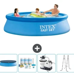Intex rund oppustelig let sæt swimmingpool - 305 x 76 cm - Blå - Inkluderet tilbehør CB64