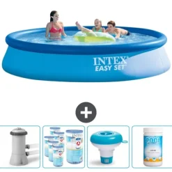 Intex rund oppustelig let sæt swimmingpool - 396 x 84 cm - Blå - Inklusive Tilbehør CB89