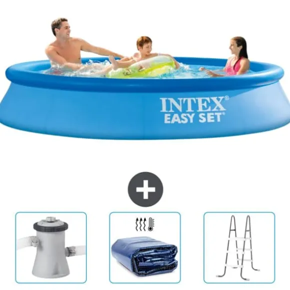 Intex rund oppustelig let sæt swimmingpool - 305 x 61 cm - blå - inkluderet tilbehør CB83