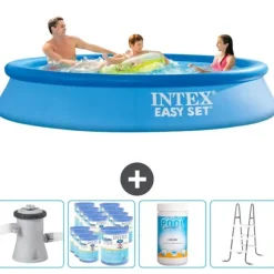 Intex rund oppustelig let sæt swimmingpool - 305 x 61 cm - Blå - Inklusive Tilbehør CB96