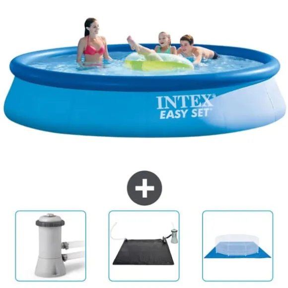 Intex rund oppustelig let sæt swimmingpool - 396 x 84 cm - Blå - Inkluderet tilbehør CB79