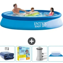 Intex rund oppustelig let sæt swimmingpool - 366 x 76 cm - Blå - Inkluderet tilbehør CB8