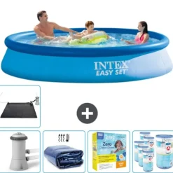 Intex rund oppustelig let sæt swimmingpool - 366 x 76 cm - Blå - Inklusive Tilbehør CB25