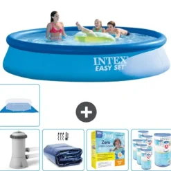 Intex rund oppustelig let sæt swimmingpool - 396 x 84 cm - Blå - Inklusive Tilbehør CB22