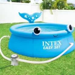 Intex rund oppustelig let sæt swimmingpool - 183 x 51 cm - Blå - Hval - Inkluderet tilbehør CB73