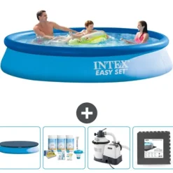 Intex rund oppustelig let sæt swimmingpool - 366 x 76 cm - Blå - Inkluderet tilbehør CB61