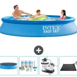 Intex rund oppustelig let sæt swimmingpool - 305 x 61 cm - blå - inkluderet tilbehør CB62