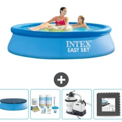 Intex rund oppustelig let sæt swimmingpool - 244 x 61 cm - blå - inkluderet tilbehør CB61